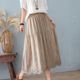 ベージュ | フレアスカート ミモレ丈 花柄 | teddyshop