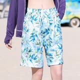 ライトブルー×パームリーフ | サーフパンツ ハーフパンツ 水着体型カバー | teddyshop