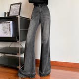 ブラック | デニム フレアパンツ カットオフパンツ | teddyshop