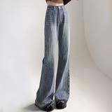 ブルー | デニム フレアパンツ カットオフパンツ | teddyshop