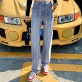 ブルー | 「美脚強調センター」デニム パンツ ストレート | teddyshop