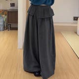 ダークグレー | 「ぱっと華やかウエストフリル」ワイドパンツ レディース ボトムス | teddyshop