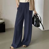 ネイビー | 「バックゴムでウエストすっきり」ワイドパンツ レディース 全6色 | teddyshop
