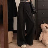 ブラック | 「美脚見せするストライプ」ワイドパンツ レディース 全4色 | teddyshop