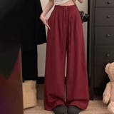 レッド | 「美脚見せするストライプ」ワイドパンツ レディース 全4色 | teddyshop