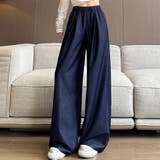 ネイビー | 「大人な光沢仕様」ワイド パンツ デニム風 | teddyshop
