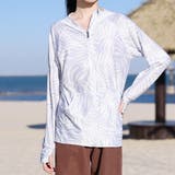 アイスグレー×パームリーフ | 【紫外線カット率97 6％】ラッシュガード 長袖 | teddyshop