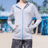 ライトグレー×ブルーライン | 【紫外線カット率97 6％】ラッシュガード 長袖 | teddyshop