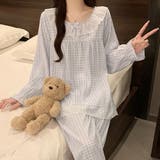 A：ブルー×チェック | ルームウェア レディース 全6色 | teddyshop