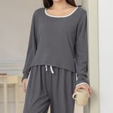 チャコール×ホワイト | ルームウェア レディース 上下セットアップ | teddyshop
