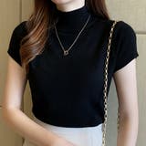 ブラック | サマーニット 半袖 ハイネック | teddyshop