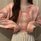 ピンク | ニットカーディガン チェック クロップド丈 | teddyshop