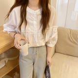 ホワイト | ブラウス フリル ノーカラー | teddyshop