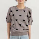 グレージュ×ハート | 春ニット 半袖 韓国 | teddyshop