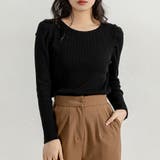 ブラック | 春ニット リブ パワーショルダー | teddyshop