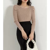 ベージュ | 春ニット リブ パワーショルダー | teddyshop