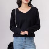 ブラック | ニット Vネック トップス | teddyshop