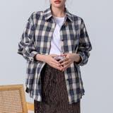 ネイビー×アイボリー | チェックシャツ レディース 長袖 | teddyshop