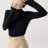 ブラック | 「ほんのりフィットハイネック」リブ ニット トップス | teddyshop