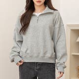グレー | 「裾リブで冷気防止」裏起毛 スウェット ハーフジップ | teddyshop