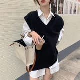 ブラック | 「フレンチスリーブな袖口が◎」ニットベスト レディース ジレ | teddyshop