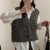 B：Vネック | 「ボタンデザインにも違いが」ニット ベスト ラメ入りMIX | teddyshop