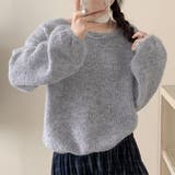 ライトグレー | 「アクセ付けて首回りを綺麗に」ニット モヘアタッチ トップス | teddyshop