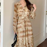 ブラウン | 「カシュクールで首回りを快適に」ワンピース ロング丈 ティアード | teddyshop