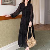 ドット×ブラック | 「小さいドットで全体を盛り上げ」ボウタイ ワンピース ティアード | teddyshop