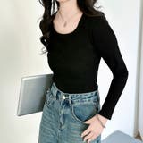 ブラック | 「親しみやすい着方へ」リブ トップス カットソー | teddyshop