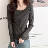 チャコール | 「親しみやすい着方へ」リブ トップス カットソー | teddyshop