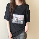 ブラック | 「リラクシーなオーバーサイズ」Tシャツ フォトプリント レディース | teddyshop