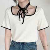 アイボリー×ブラック | 「愛されリボンで美人に」リブ トップス 全3色 | teddyshop