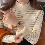 B：アイボリー×ボーダー | 「インナーいらずのぬくもり」裏起毛 ニット リブ | teddyshop