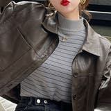 B：グレー×ボーダー | 「インナーいらずのぬくもり」裏起毛 ニット リブ | teddyshop