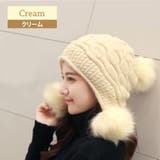 クリーム | ニット帽 レディース ボンボン | teddyshop