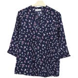 ４．小花柄ネイビー | シャツ ブラウス 七分袖 | terracotta