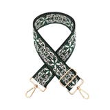 20.ブラック×緑白フラワー | ショルダーストラップ 刺繍 春 | terracotta