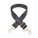 13.ブラック×青ベージュ小花 | ショルダーストラップ バッグ用 太め | terracotta