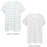 細ボーダー柄マリンルック Vネックロング丈半袖Tシャツカットソー | terracotta | 詳細画像2