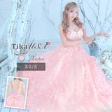 サーモンピンク | 【LA直輸入】立体フラワー×ラメAライン＊スピンドル調整付き主役フレアロングドレ… | Tika