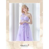 ボーン入りシースルーワンショルダーロングドレス 袖なし 立体フラワーモチーフ | Tika | 詳細画像1 