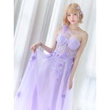 ボーン入りシースルーワンショルダーロングドレス 袖なし 立体フラワーモチーフ | Tika | 詳細画像3 