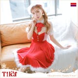 レッド | バストカットハイネックAラインサンタドレス サンタコスプレ カットアウト | Tika
