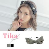 ブラック | ポイントビジューパーツビッグリボンカチューシャ 韓国アクセサリー | Tika