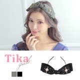 グレー | ポイントビジューパーツビッグリボンカチューシャ 韓国アクセサリー | Tika