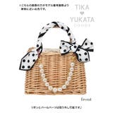 ドット柄スカーフ付きパールチャームかごバッグ 浴衣小物 ハンドバッグ | Tika | 詳細画像3