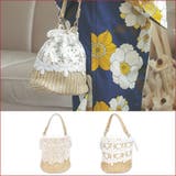 花柄ホワイトレース×ベージュ | 巾着かごバッグ レース ハンドバッグ | Tika