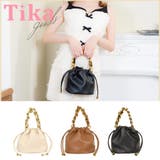 ブラック | ゴールドチェーンハンドル2WAY巾着ミニバッグ ハンドバッグ ショルダーバッグ | Tika
