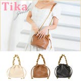 ブラウン | ゴールドチェーンハンドル2WAY巾着ミニバッグ ハンドバッグ ショルダーバッグ | Tika